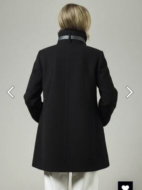 J. Crew Factory Black Wool Blend Pea Coat with Faux Fur Collar.       A3